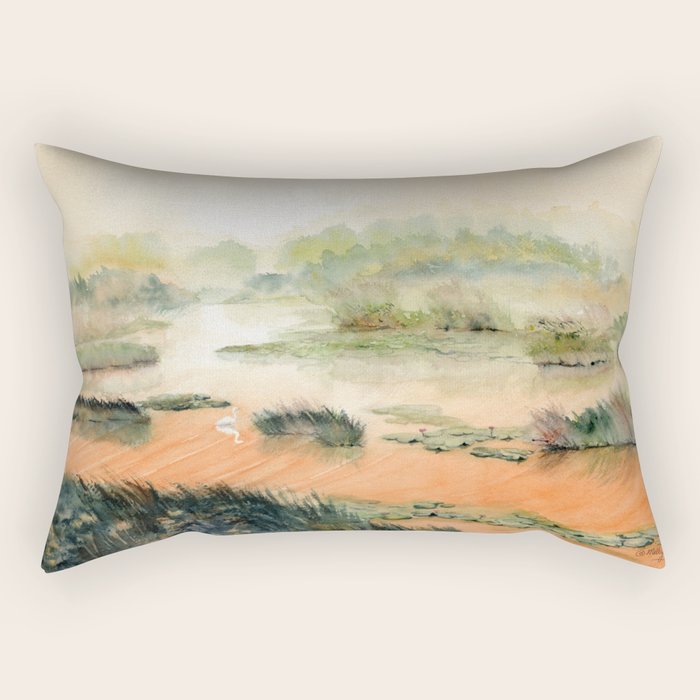 Egret On The Marsh Rectangular Pillow Gallery Image 2