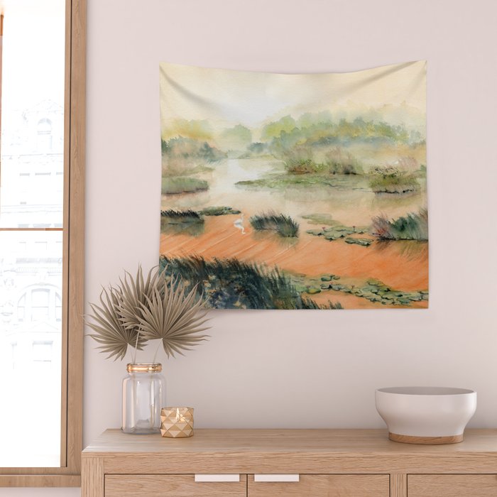 Egret On The Marsh Wall Tapestry Gallery Image 2