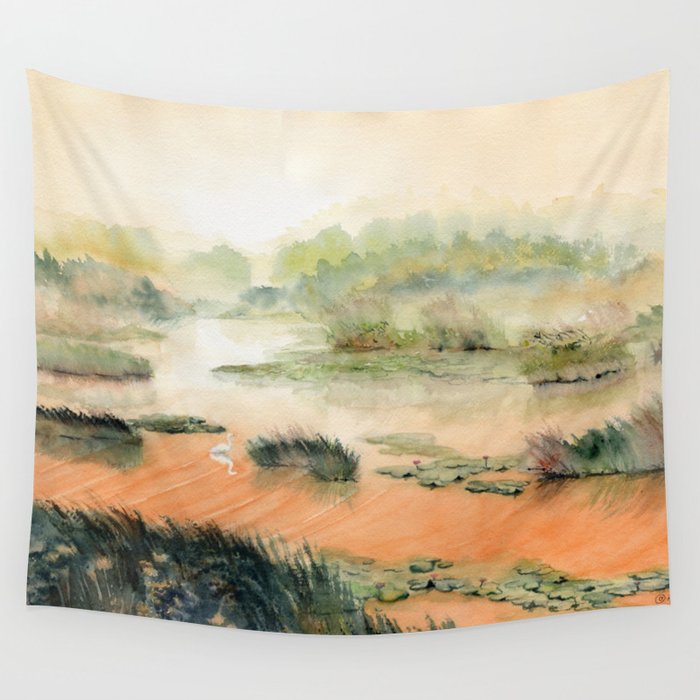 Egret On The Marsh Wall Tapestry Gallery Image 4