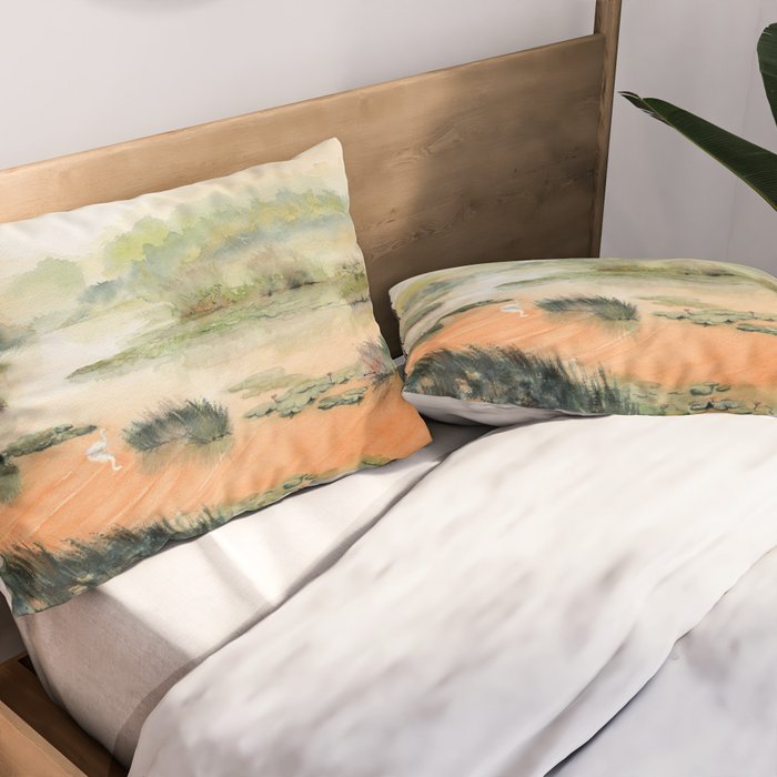 Egret On The Marsh Pillow Sham Gallery Image 2