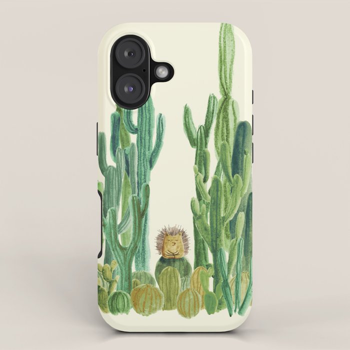In my happy place - hedgehog meditating in cactus jungle iPhone Case Gallery Image 1