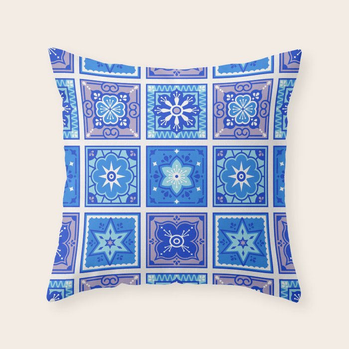Talavera Mexican Tile - Blue Palette Throw Pillow Gallery Image 6