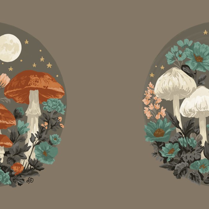 Vintage Moonlit Mushrooms Coffee Mug Gallery Image 2