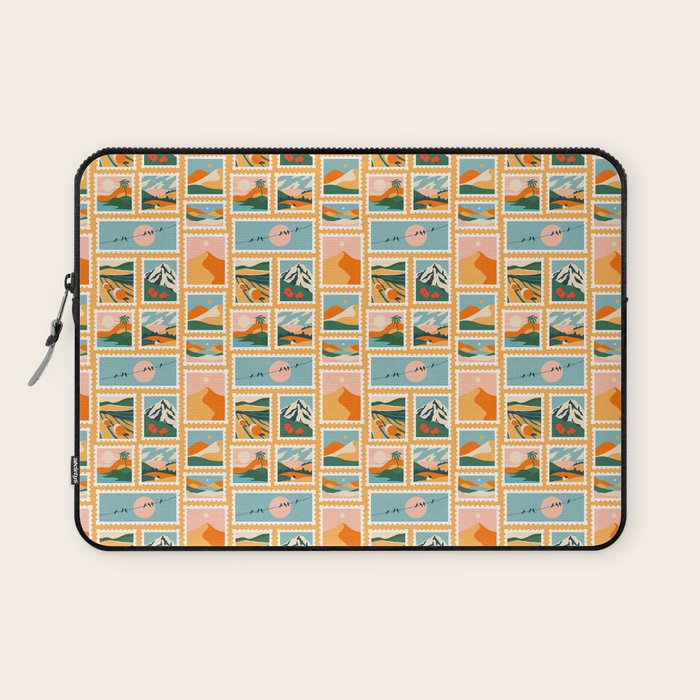 Vintage nature landscape post card stamp pattern Laptop Sleeve Gallery Image 1