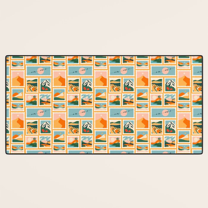 Vintage nature landscape post card stamp pattern Desk Mat Gallery Image 3