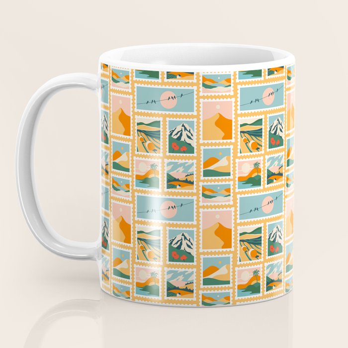 Vintage nature landscape post card stamp pattern Coffee Mug Gallery Image 3