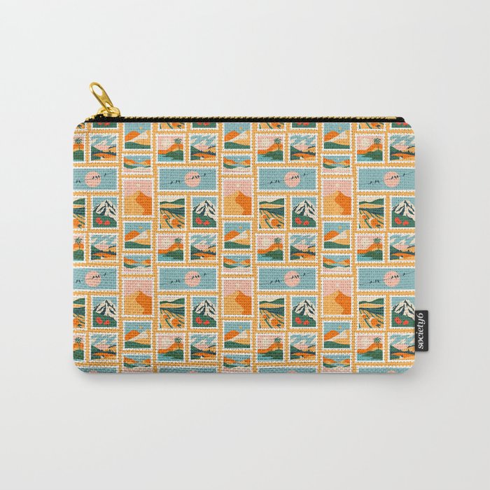 Vintage nature landscape post card stamp pattern Carry All Pouch Gallery Image 1