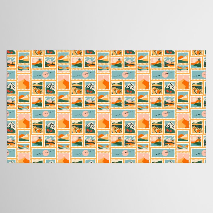 Vintage nature landscape post card stamp pattern Tablecloth Gallery Image 2