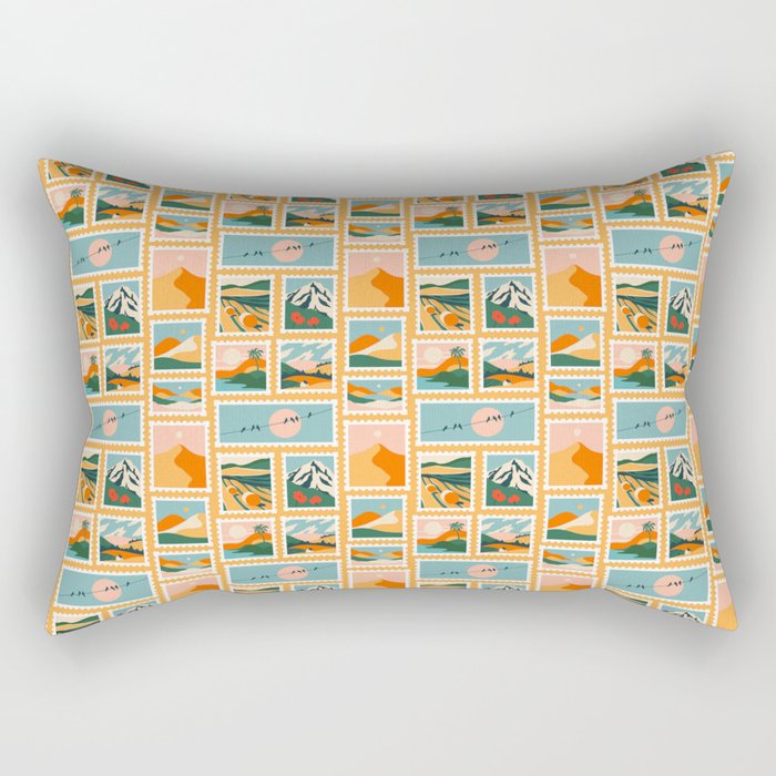 Vintage nature landscape post card stamp pattern Rectangular Pillow Gallery Image 2