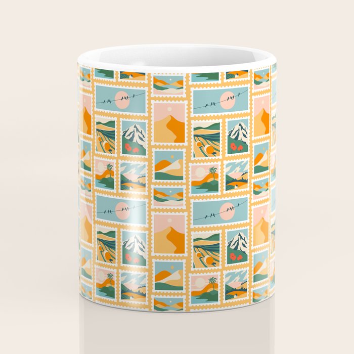 Vintage nature landscape post card stamp pattern Coffee Mug Gallery Image 4