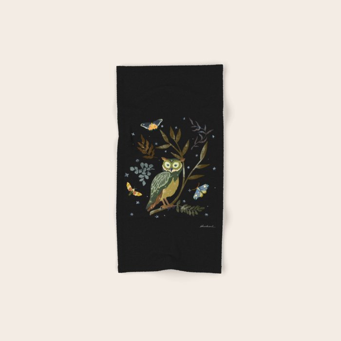 Moonlit Owl and Fluttering Moths Bath Towel Gallery Image 1
