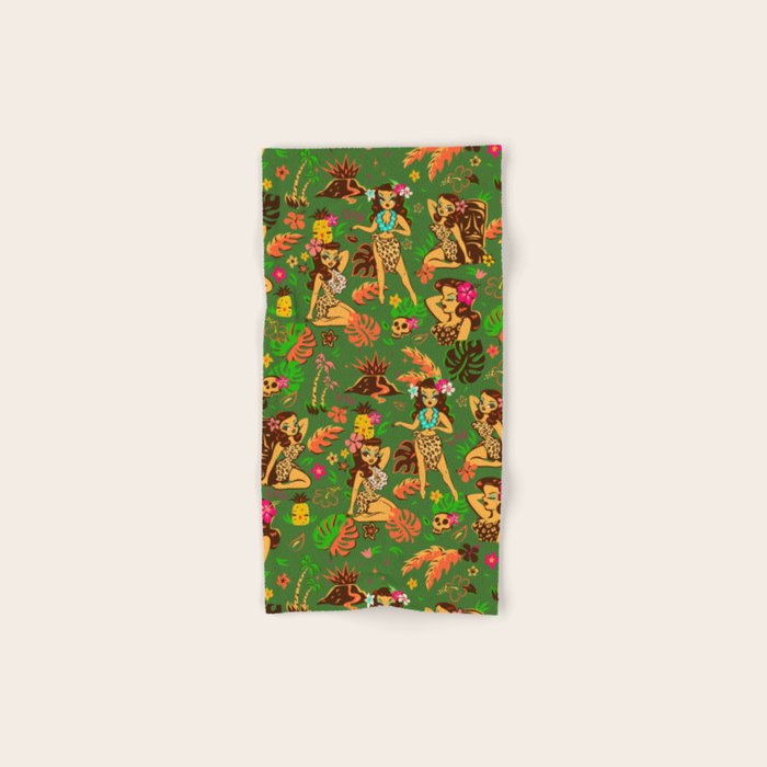 Tiki Temptress on Green Bath Towel Gallery Image 1
