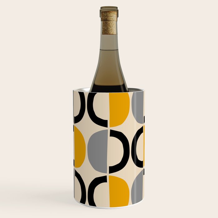 Mid Century Modern Half Circle Pattern 547 Beige Black Gray and Yellow Wine Chiller Gallery Image 1