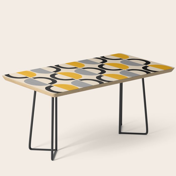 Mid Century Modern Half Circle Pattern 547 Beige Black Gray and Yellow Coffee Table Gallery Image 1