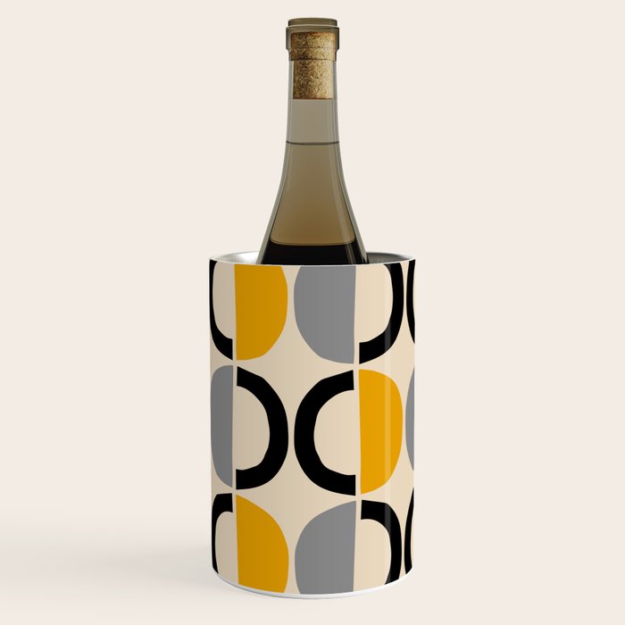 Mid Century Modern Half Circle Pattern 547 Beige Black Gray and Yellow Wine Chiller Gallery Image 2