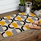 Mid Century Modern Half Circle Pattern 547 Beige Black Gray and Yellow Outdoor Rug Gallery Image 2