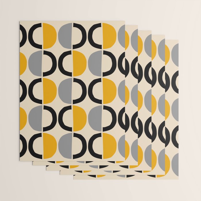 Mid Century Modern Half Circle Pattern 547 Beige Black Gray and Yellow Wrapping Paper Gallery Image 3