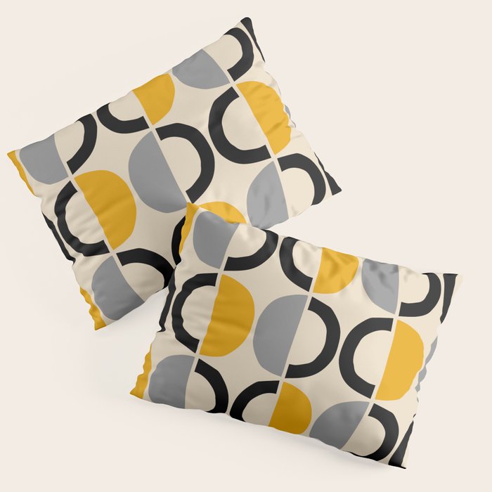 Mid Century Modern Half Circle Pattern 547 Beige Black Gray and Yellow Pillow Sham Gallery Image 3