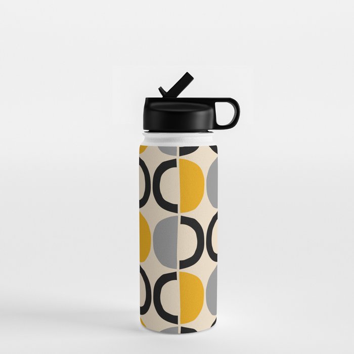 Mid Century Modern Half Circle Pattern 547 Beige Black Gray and Yellow Water Bottle Gallery Image 1