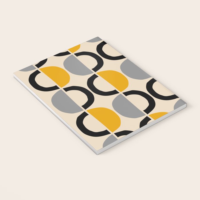 Mid Century Modern Half Circle Pattern 547 Beige Black Gray and Yellow Notebook Gallery Image 3
