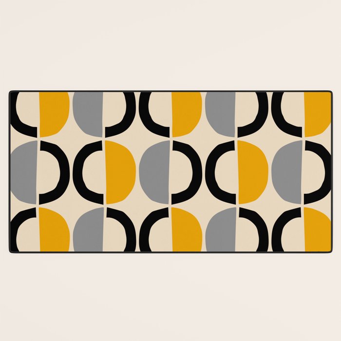 Mid Century Modern Half Circle Pattern 547 Beige Black Gray and Yellow Desk Mat Gallery Image 3