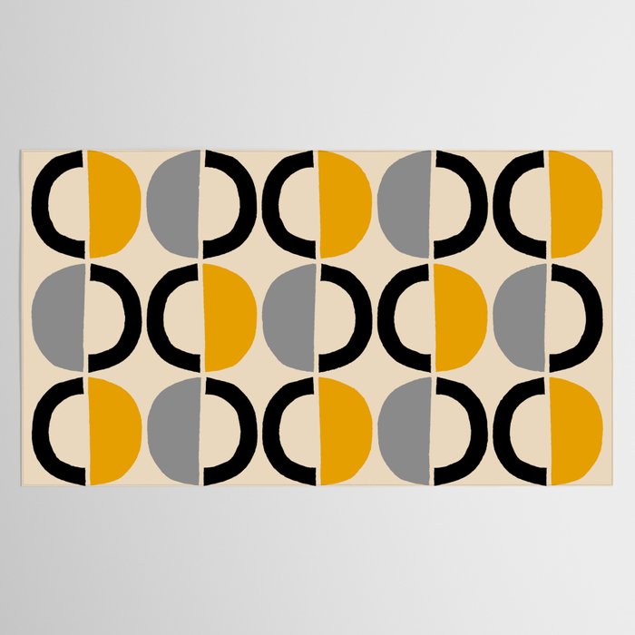 Mid Century Modern Half Circle Pattern 547 Beige Black Gray and Yellow Tablecloth Gallery Image 2