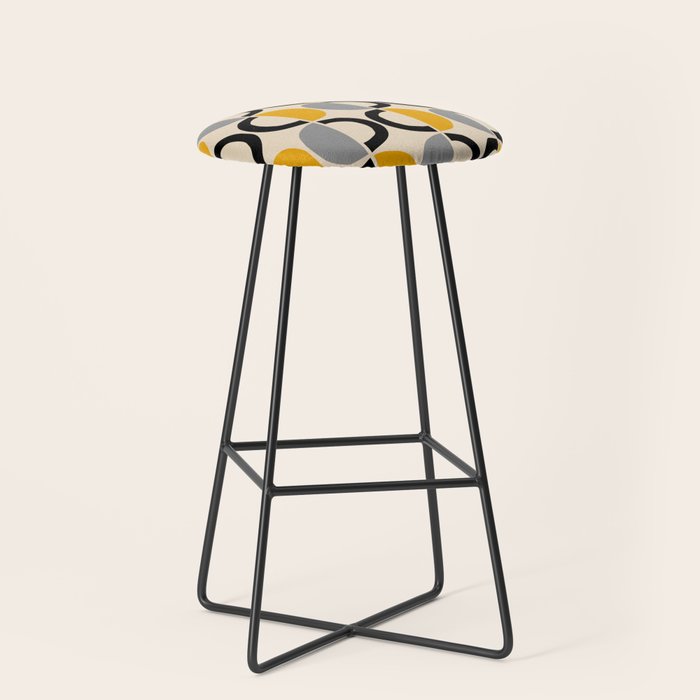 Mid Century Modern Half Circle Pattern 547 Beige Black Gray and Yellow Stool Gallery Image 1