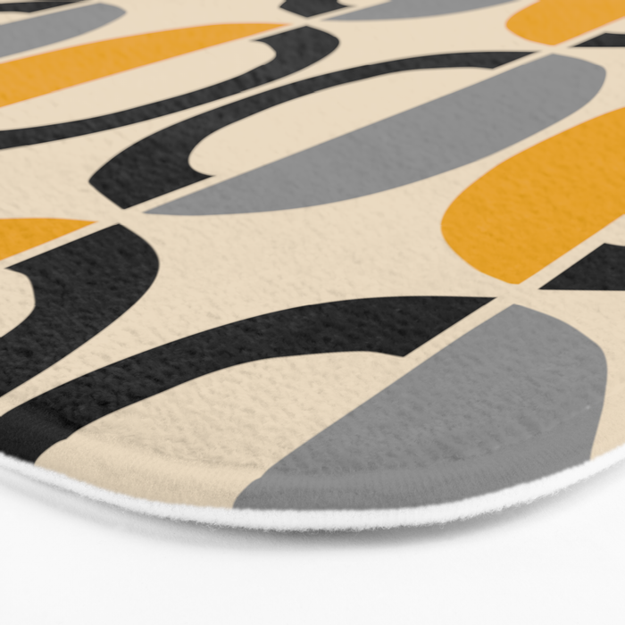 Mid Century Modern Half Circle Pattern 547 Beige Black Gray and Yellow Bath Mat Gallery Image 3