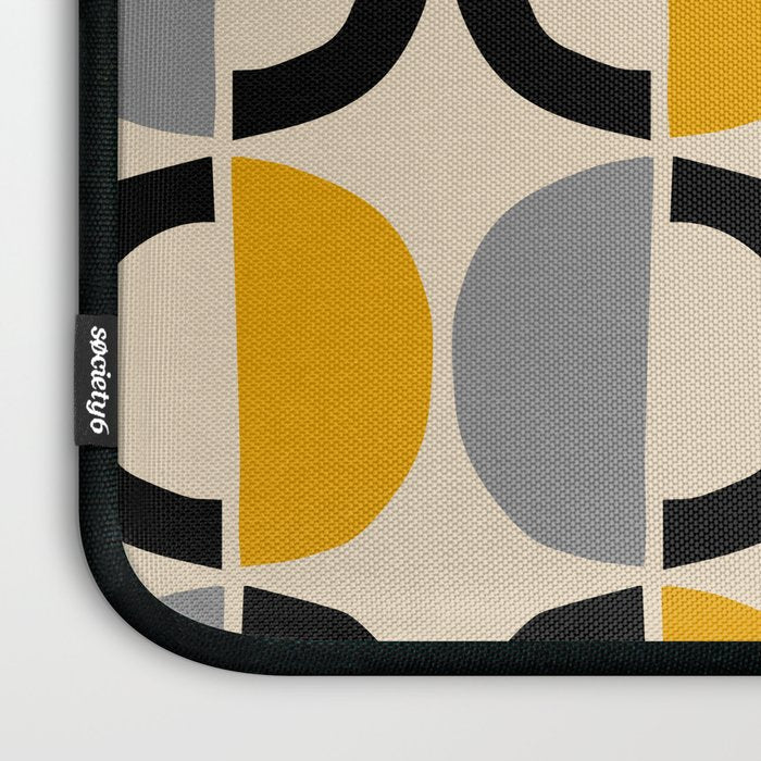Mid Century Modern Half Circle Pattern 547 Beige Black Gray and Yellow Laptop Sleeve Gallery Image 3
