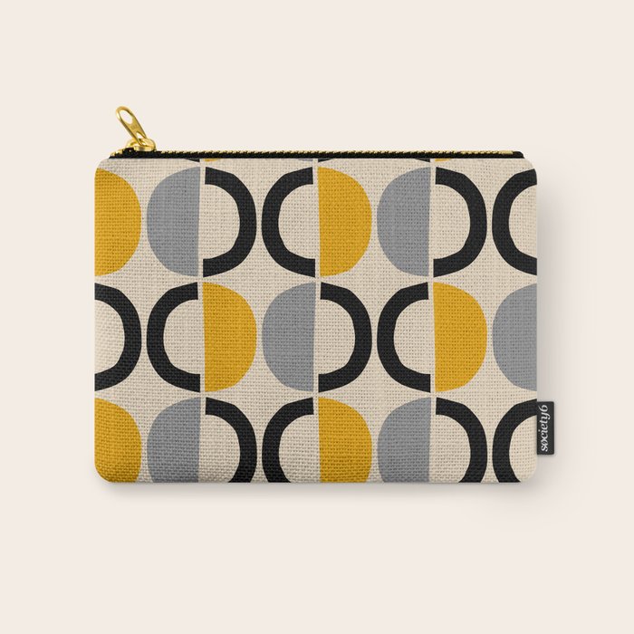 Mid Century Modern Half Circle Pattern 547 Beige Black Gray and Yellow Carry All Pouch Gallery Image 1