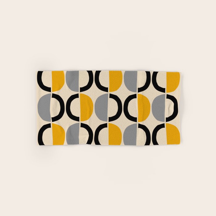 Mid Century Modern Half Circle Pattern 547 Beige Black Gray and Yellow Bath Towel Gallery Image 1