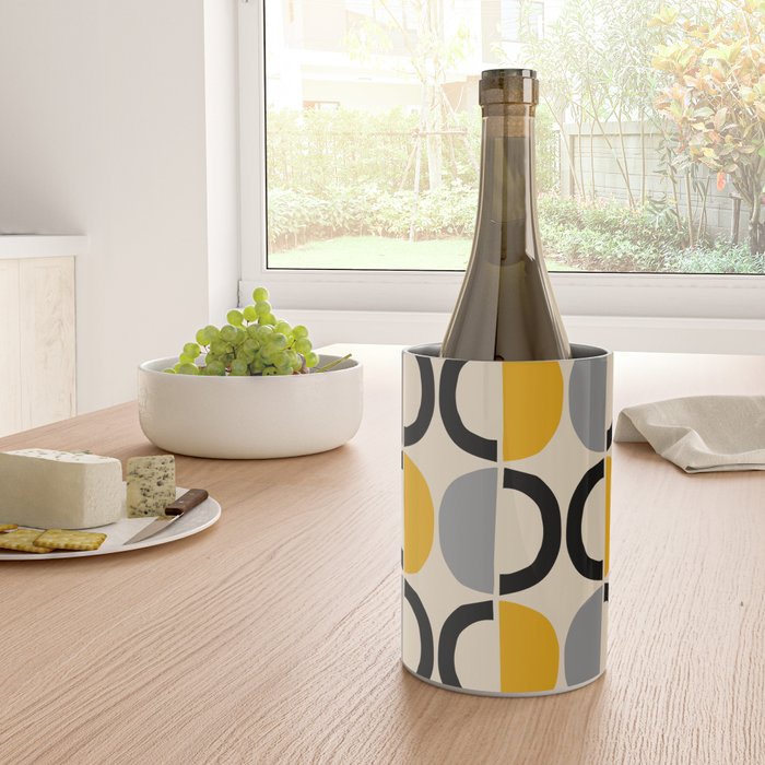 Mid Century Modern Half Circle Pattern 547 Beige Black Gray and Yellow Wine Chiller Gallery Image 4