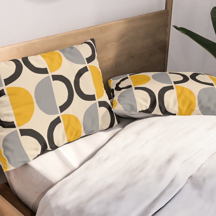 Mid Century Modern Half Circle Pattern 547 Beige Black Gray and Yellow Pillow Sham Gallery Image 2