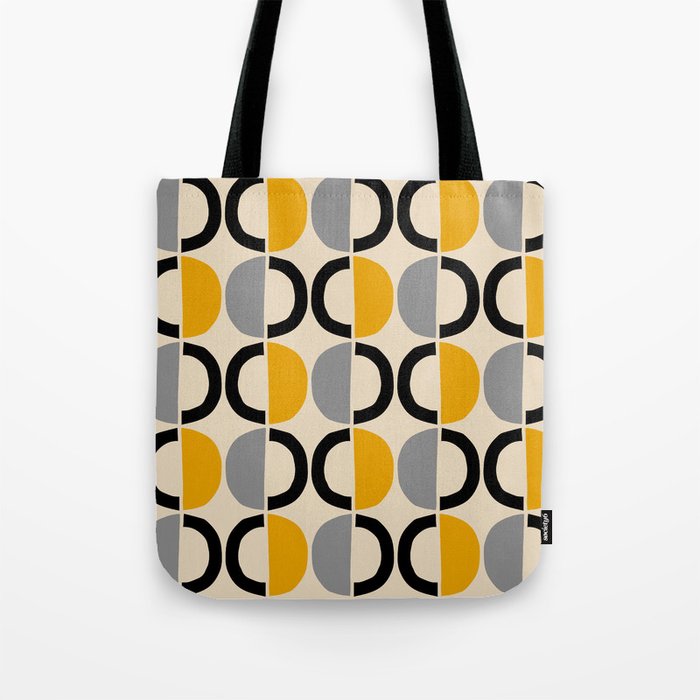 Mid Century Modern Half Circle Pattern 547 Beige Black Gray and Yellow Tote Bag Gallery Image 1