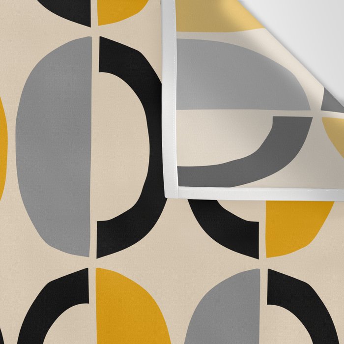 Mid Century Modern Half Circle Pattern 547 Beige Black Gray and Yellow Wall Tapestry Gallery Image 3