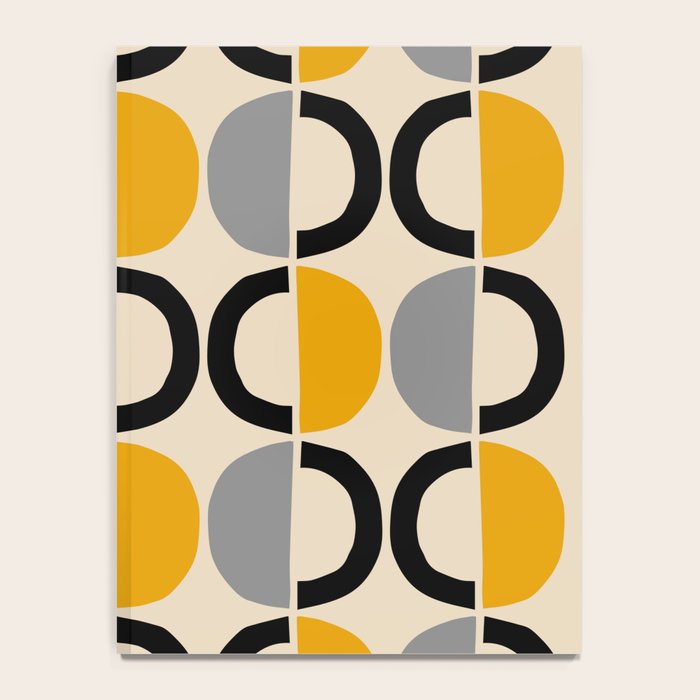 Mid Century Modern Half Circle Pattern 547 Beige Black Gray and Yellow Notebook Gallery Image 4