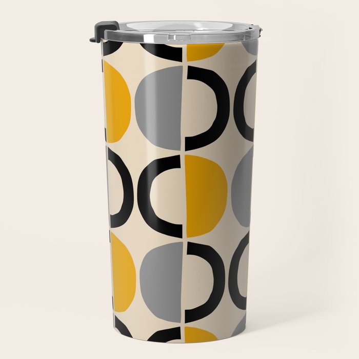 Mid Century Modern Half Circle Pattern 547 Beige Black Gray and Yellow Travel Mug Gallery Image 3