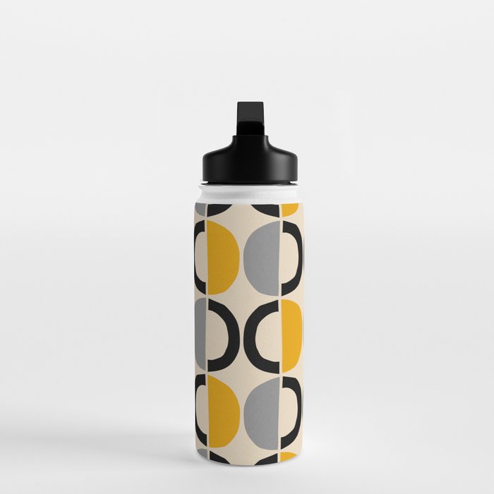 Mid Century Modern Half Circle Pattern 547 Beige Black Gray and Yellow Water Bottle Gallery Image 3