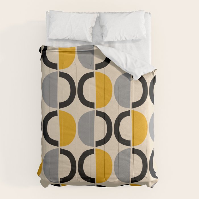 Mid Century Modern Half Circle Pattern 547 Beige Black Gray and Yellow Comforter Gallery Image 6