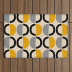 Mid Century Modern Half Circle Pattern 547 Beige Black Gray and Yellow Outdoor Rug Gallery Image 1