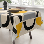 Mid Century Modern Half Circle Pattern 547 Beige Black Gray and Yellow Tablecloth Gallery Image 3