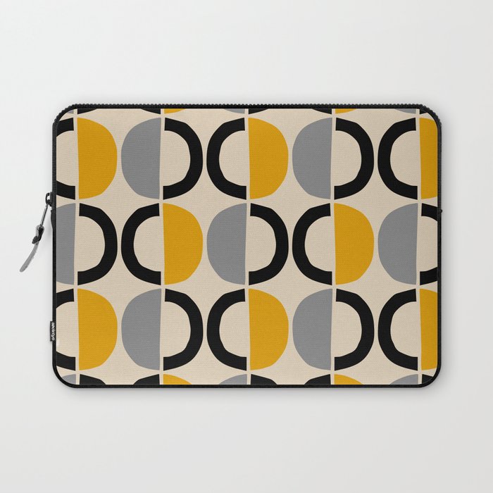 Mid Century Modern Half Circle Pattern 547 Beige Black Gray and Yellow Laptop Sleeve Gallery Image 1