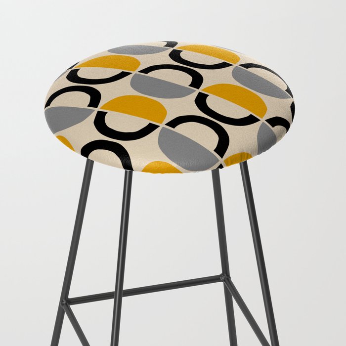 Mid Century Modern Half Circle Pattern 547 Beige Black Gray and Yellow Stool Gallery Image 2