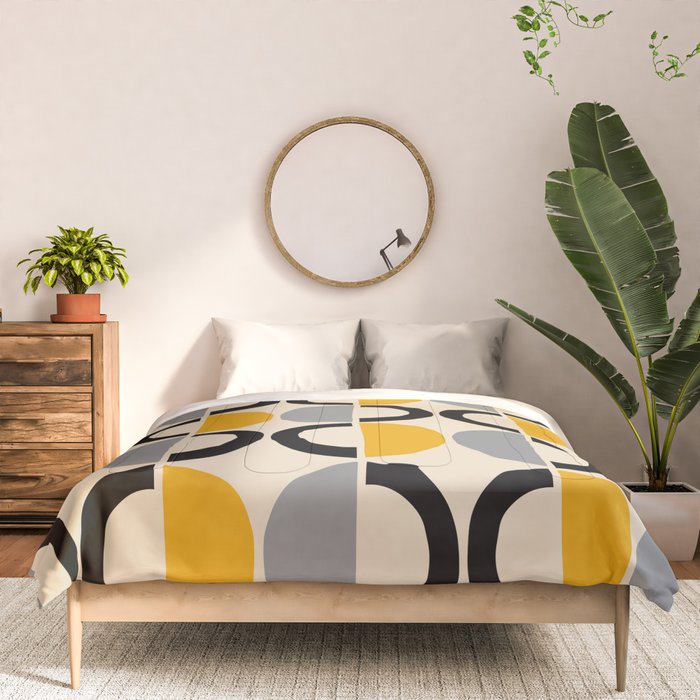 Mid Century Modern Half Circle Pattern 547 Beige Black Gray and Yellow Comforter Gallery Image 3