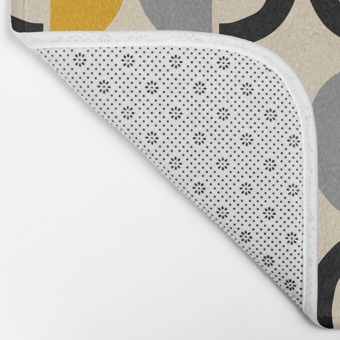 Mid Century Modern Half Circle Pattern 547 Beige Black Gray and Yellow Bath Mat Gallery Image 2