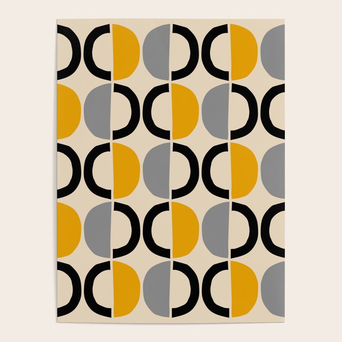 Mid Century Modern Half Circle Pattern 547 Beige Black Gray and Yellow Poster Gallery Image 4