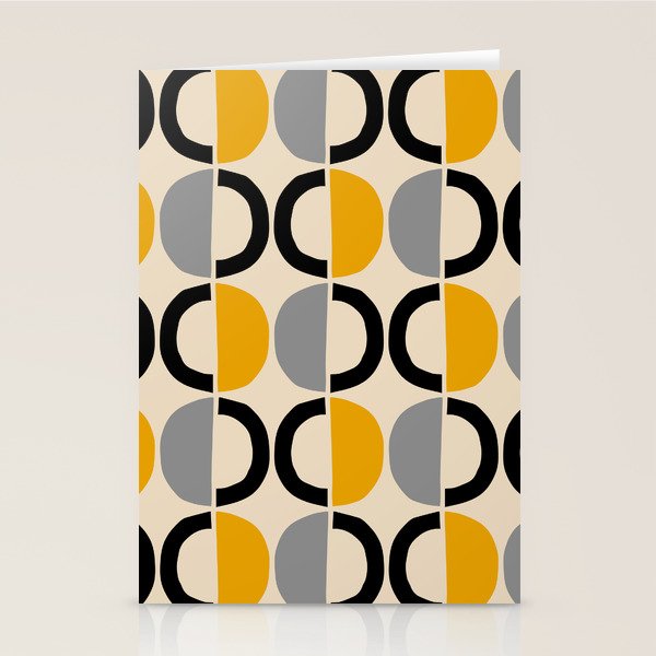 Mid Century Modern Half Circle Pattern 547 Beige Black Gray and Yellow Stationery Card Gallery Image 2