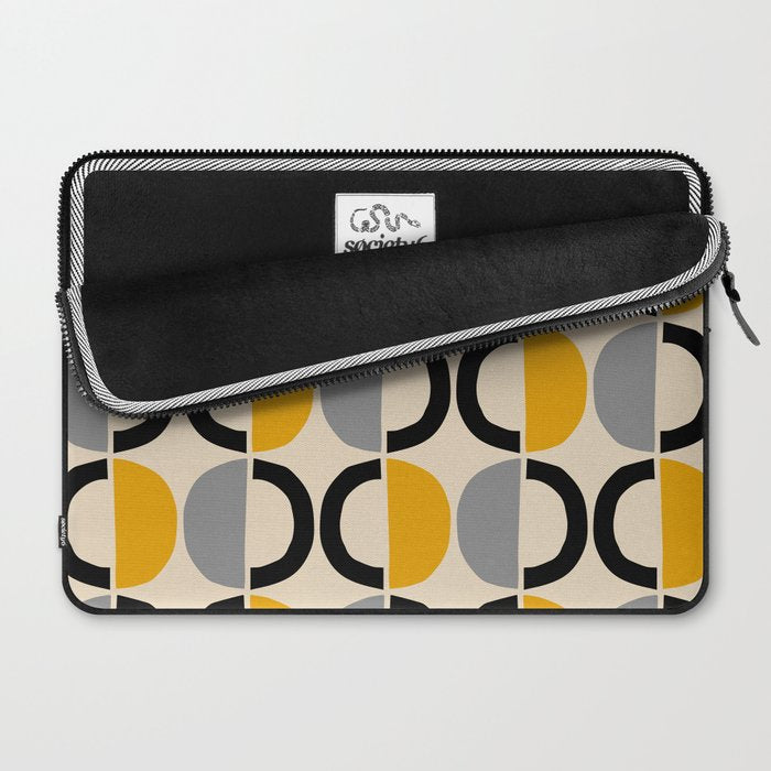 Mid Century Modern Half Circle Pattern 547 Beige Black Gray and Yellow Laptop Sleeve Gallery Image 2