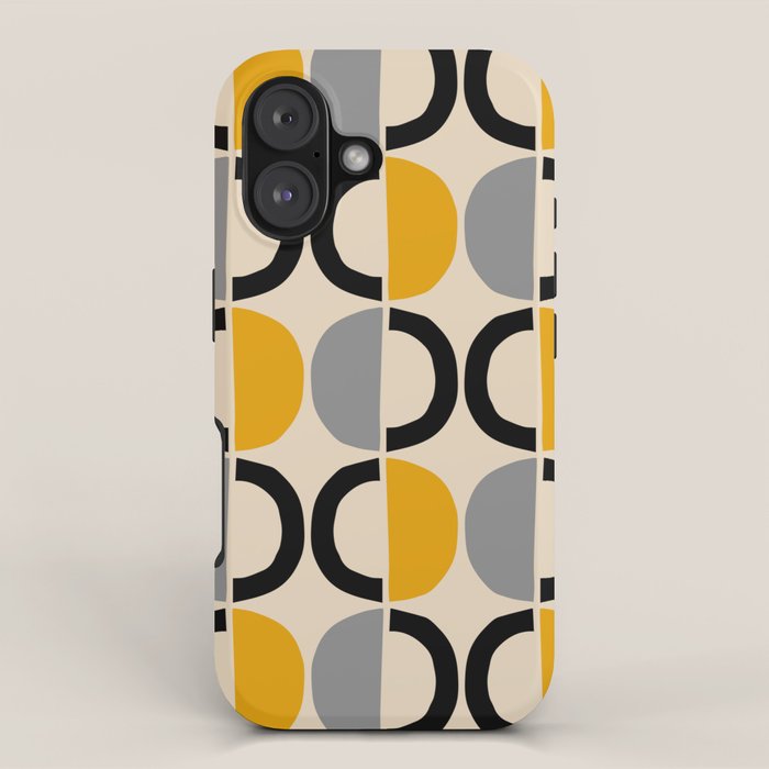 Mid Century Modern Half Circle Pattern 547 Beige Black Gray and Yellow iPhone Case Gallery Image 1