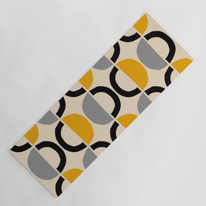 Mid Century Modern Half Circle Pattern 547 Beige Black Gray and Yellow Yoga Mat Gallery Image 1